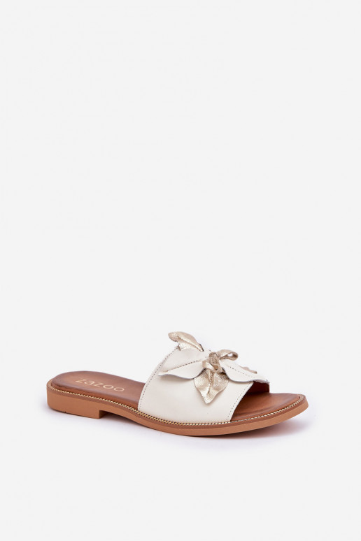 Papuče s ozdobami pravá koža Zazoo 3667 biela farba Papuče s ozdobami pravá koža Zazoo 3667 biela farba