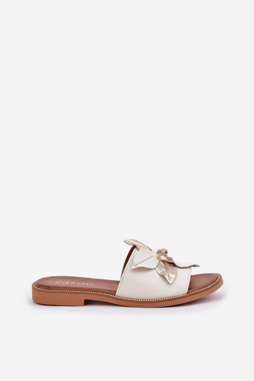 Papuče s ozdobami pravá koža Zazoo 3667 biela farba Papuče s ozdobami pravá koža Zazoo 3667 biela farba