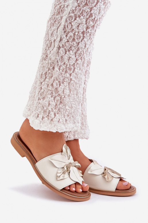 Papuče s ozdobami pravá koža Zazoo 3667 biela farba Papuče s ozdobami pravá koža Zazoo 3667 biela farba