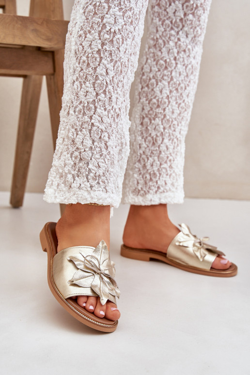 Papuče s ozdobami pravá koža Zazoo 3667 zlatej farby Papuče s ozdobami pravá koža Zazoo 3667 zlatej farby