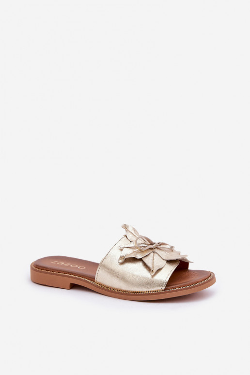 Papuče s ozdobami pravá koža Zazoo 3667 zlatej farby Papuče s ozdobami pravá koža Zazoo 3667 zlatej farby