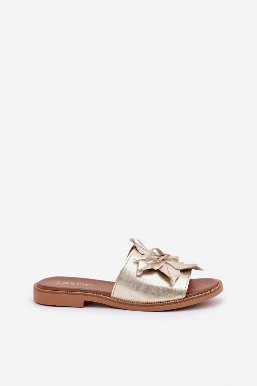 Papuče s ozdobami pravá koža Zazoo 3667 zlatej farby Papuče s ozdobami pravá koža Zazoo 3667 zlatej farby