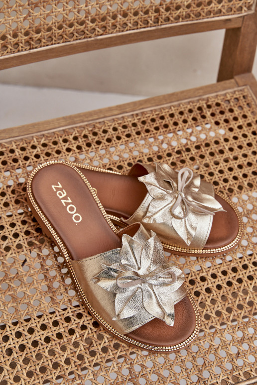 Papuče s ozdobami pravá koža Zazoo 3667 zlatej farby Papuče s ozdobami pravá koža Zazoo 3667 zlatej farby