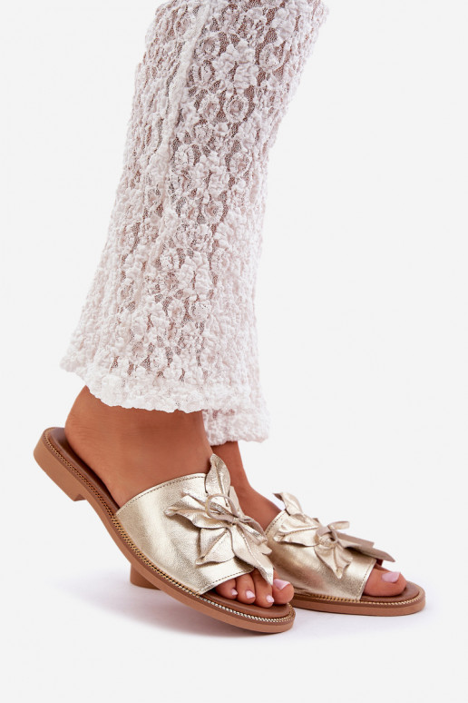 Papuče s ozdobami pravá koža Zazoo 3667 zlatej farby Papuče s ozdobami pravá koža Zazoo 3667 zlatej farby