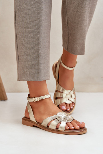 Dámske sandále Dámske so širokými podpätkami Zazoo 3688 zlatej farby