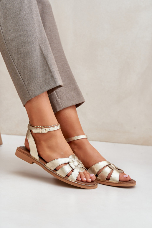 Dámske sandále Dámske so širokými podpätkami Zazoo 3688 zlatej farby
