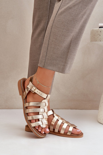 Dámske sandále so širokými podpätkami Zazoo 3686 zlatej farby