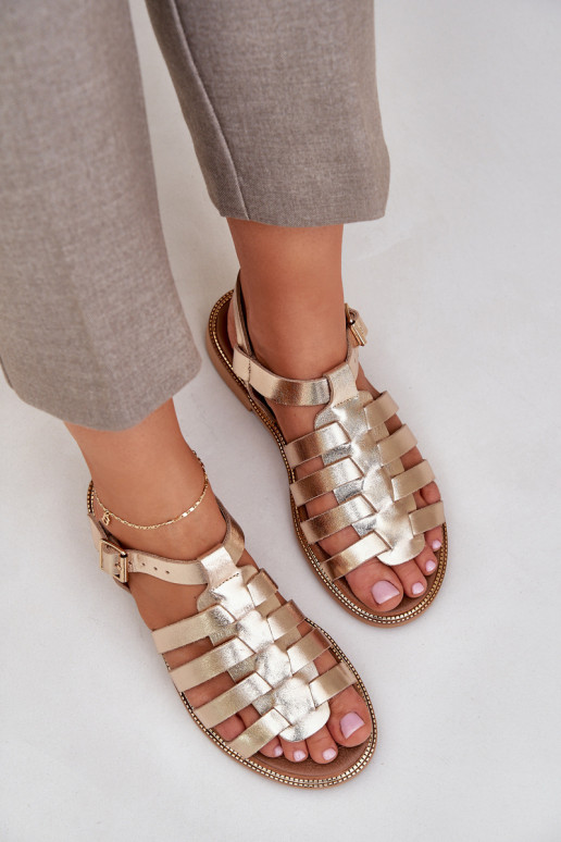 Dámske sandále so širokými podpätkami Zazoo 3686 zlatej farby