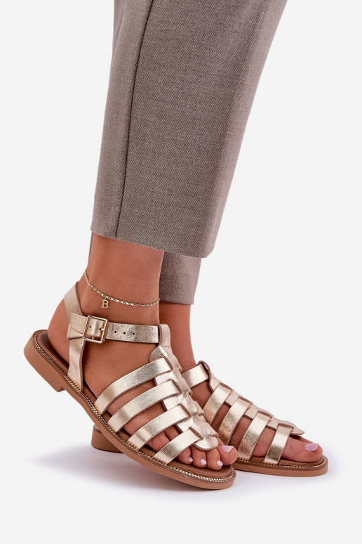 Dámske sandále so širokými podpätkami Zazoo 3686 zlatej farby