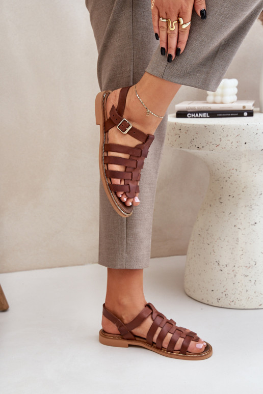 Dámske sandále so širokými podpätkami Zazoo 3686 Hnedá farba