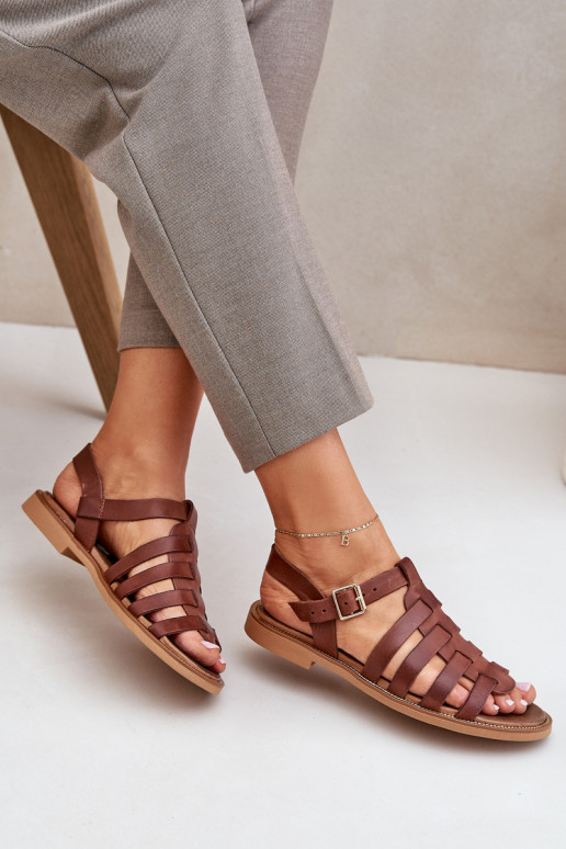 Dámske sandále so širokými podpätkami Zazoo 3686 Hnedá farba