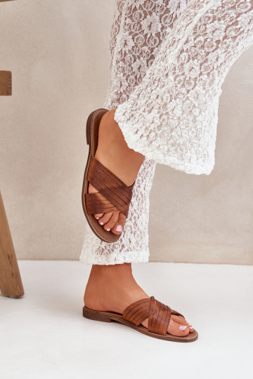 Kožené Dámske Papuče LeInski Shoes 3682 Hnedá farba