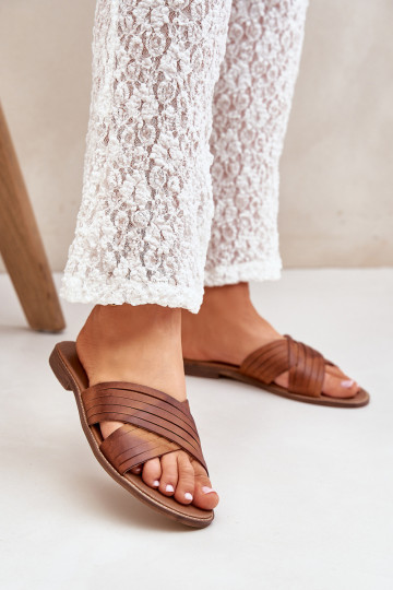 Kožené Dámske Papuče LeInski Shoes 3682 Hnedá farba 2