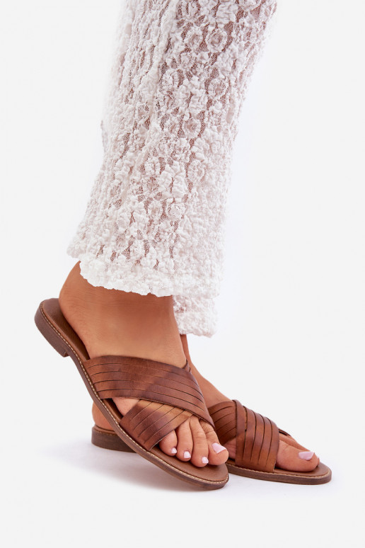 Kožené Dámske Papuče LeInski Shoes 3682 Hnedá farba