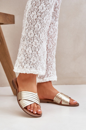 Kožené Dámske Papuče LeInski Shoes 3682 zlatej farby