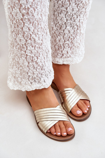 Kožené Dámske Papuče LeInski Shoes 3682 zlatej farby 2