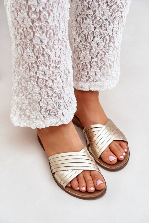 Kožené Dámske Papuče LeInski Shoes 3682 zlatej farby