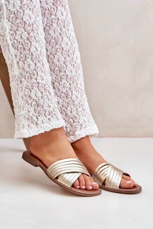 Kožené Dámske Papuče LeInski Shoes 3682 zlatej farby