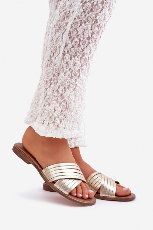 Kožené Dámske Papuče LeInski Shoes 3682 zlatej farby