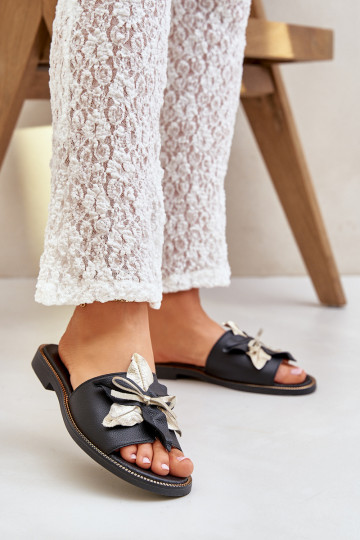 Papuče s ozdobami pravá koža Zazoo 3574/Z čierna 2