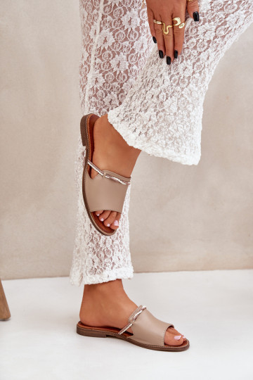 Kožené papuče LeInski Shoes 3047 béžová 2