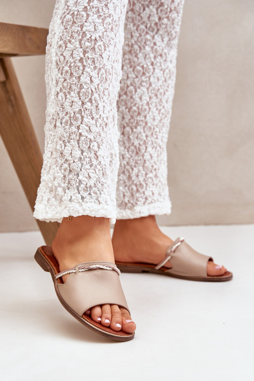 Kožené papuče LeInski Shoes 3047 béžová