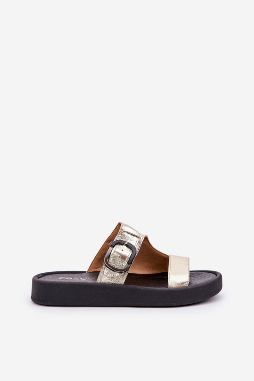 Kožené papuče Dámske s platformou Zazoo 3024 zlatej farby