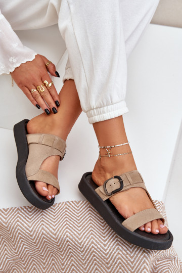 Dámske semišové papuče s platformou Zazoo 3024 béžová