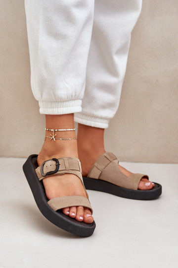 Dámske semišové papuče s platformou Zazoo 3024 béžová 2