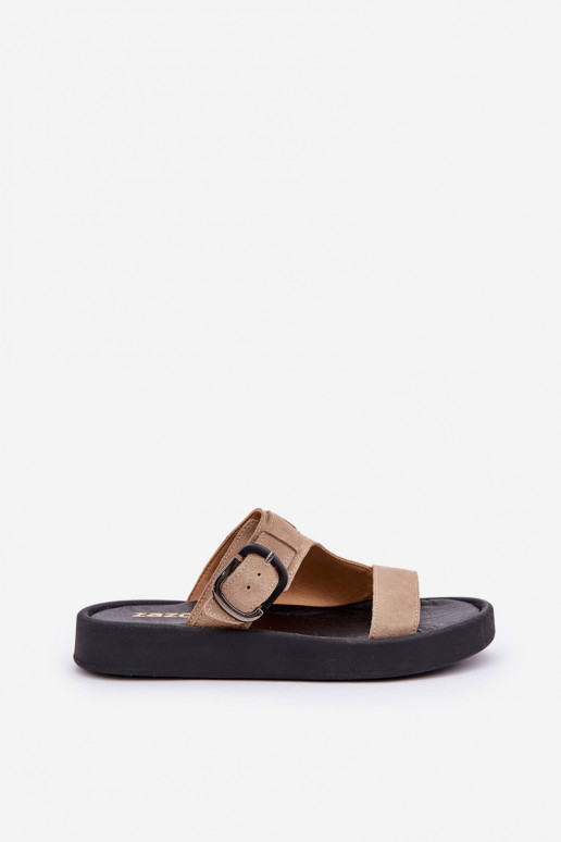 Dámske semišové papuče s platformou Zazoo 3024 béžová