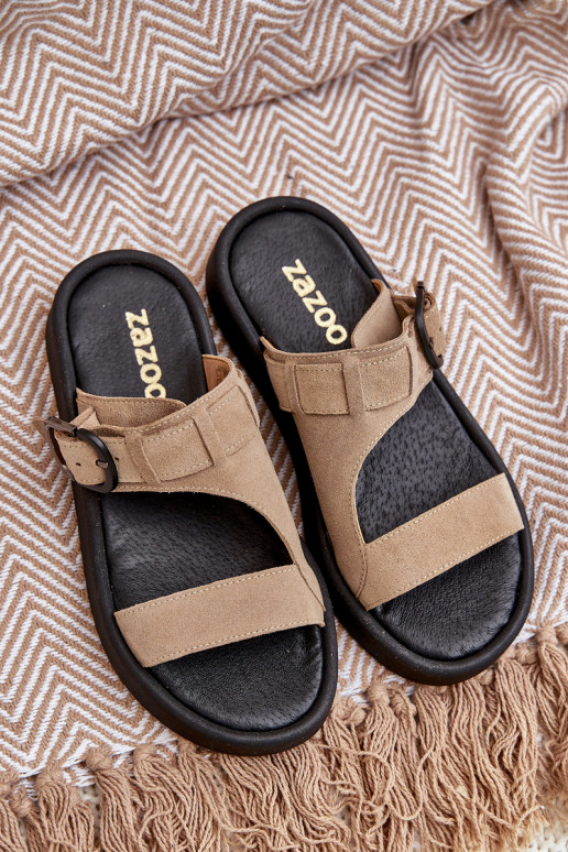 Dámske semišové papuče s platformou Zazoo 3024 béžová