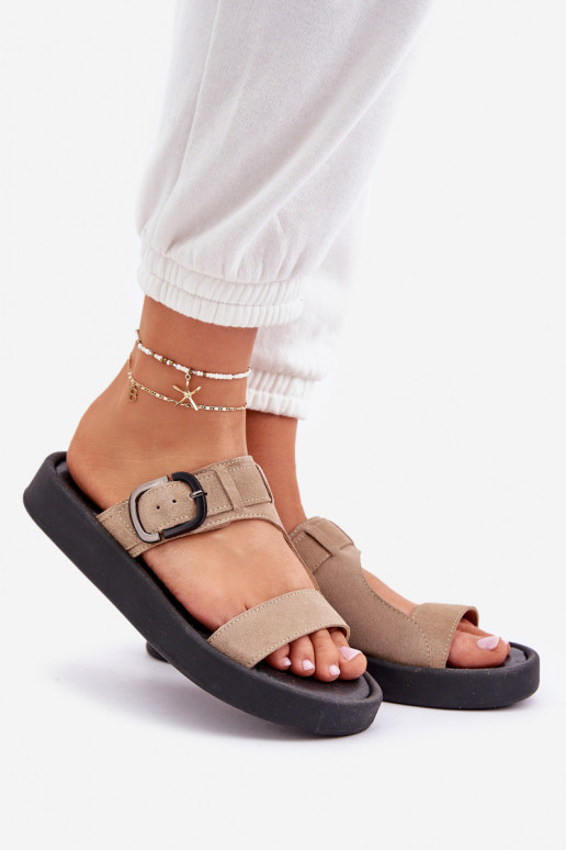 Dámske semišové papuče s platformou Zazoo 3024 béžová