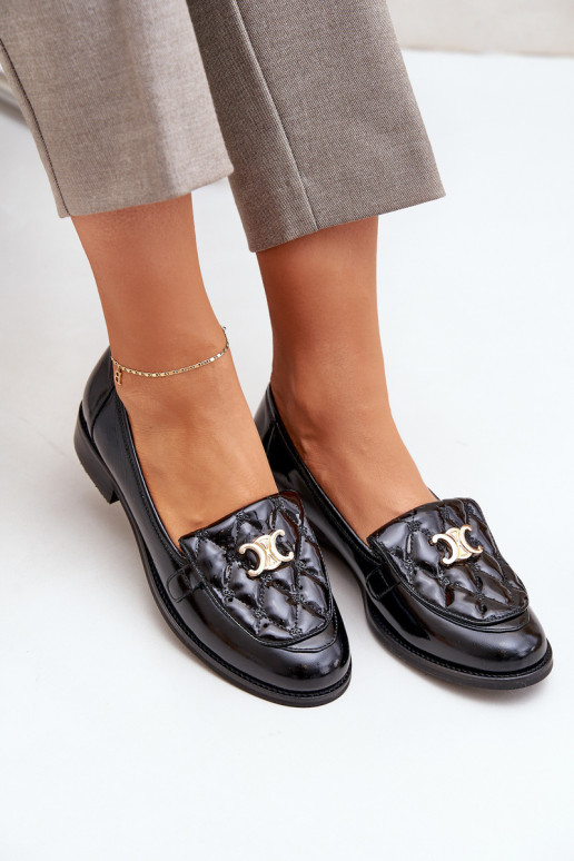 Kožené Lakované mokasíny so zlatými detailmi Laura Messi 2927 čierna Kožené Lakované mokasíny so zlatými detailmi Laura Messi 2927 čierna