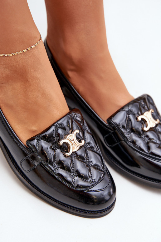 Kožené Lakované mokasíny so zlatými detailmi Laura Messi 2927 čierna Kožené Lakované mokasíny so zlatými detailmi Laura Messi 2927 čierna