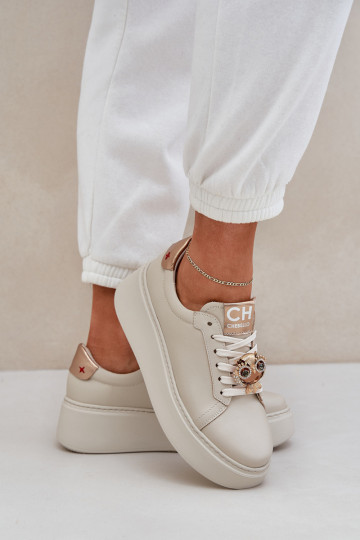 Dámske Kožené Tenisky model obuvi CheBello 4411 slonovina