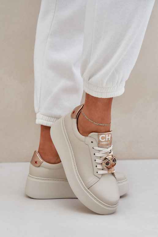 Dámske Kožené Tenisky model obuvi CheBello 4411 slonovina Dámske Kožené Tenisky model obuvi CheBello 4411 slonovina
