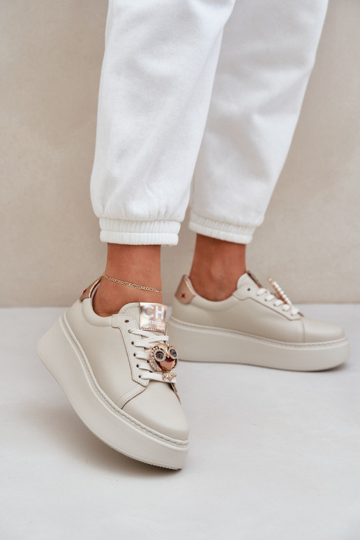 Dámske Kožené Tenisky model obuvi CheBello 4411 slonovina Dámske Kožené Tenisky model obuvi CheBello 4411 slonovina