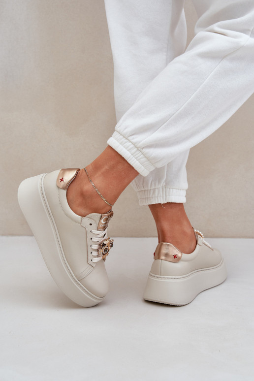 Dámske Kožené Tenisky model obuvi CheBello 4411 slonovina Dámske Kožené Tenisky model obuvi CheBello 4411 slonovina