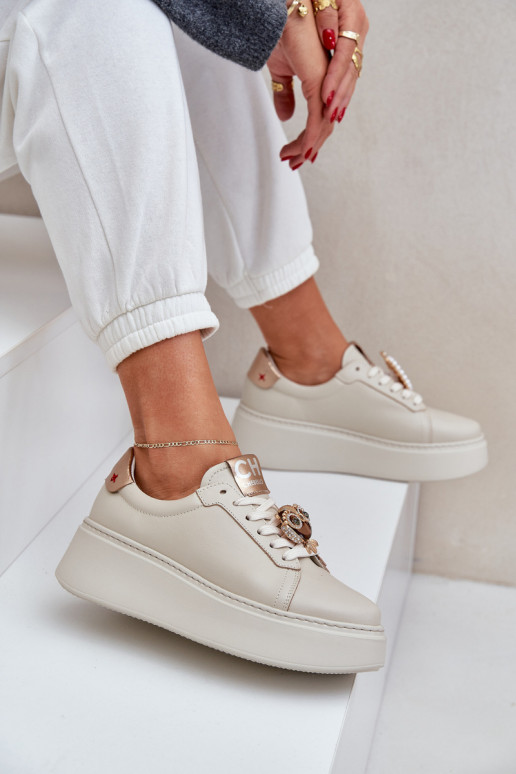 Dámske Kožené Tenisky model obuvi CheBello 4411 slonovina Dámske Kožené Tenisky model obuvi CheBello 4411 slonovina