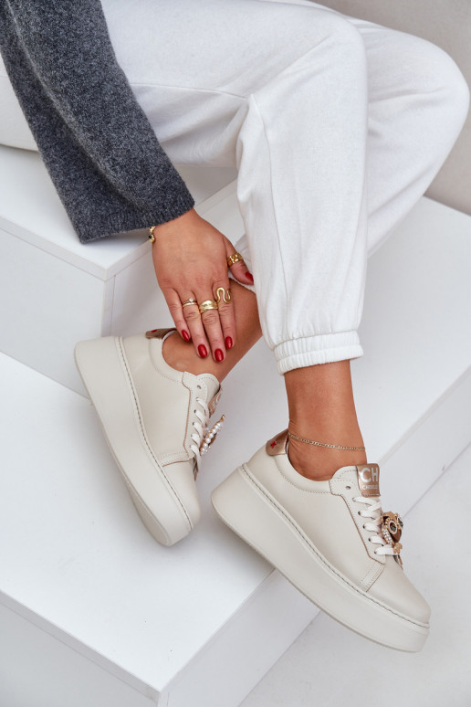 Dámske Kožené Tenisky model obuvi CheBello 4411 slonovina Dámske Kožené Tenisky model obuvi CheBello 4411 slonovina