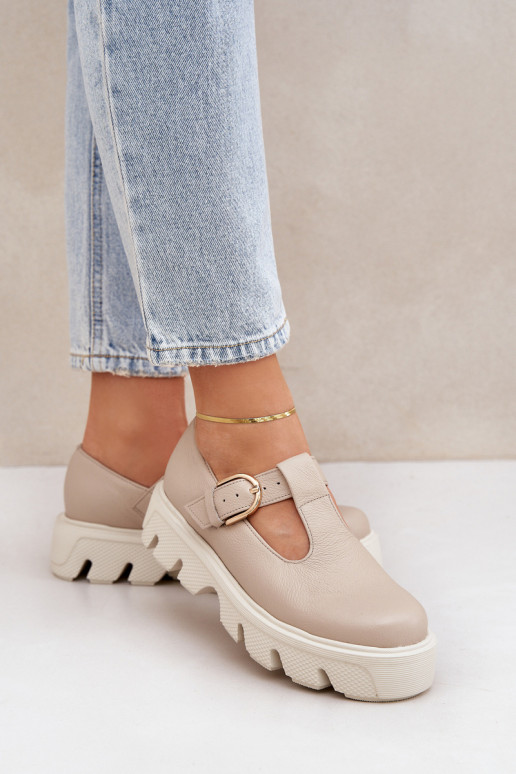 Kožené topánky s prackami Zazoo 20183 béžová Kožené topánky s prackami Zazoo 20183 béžová