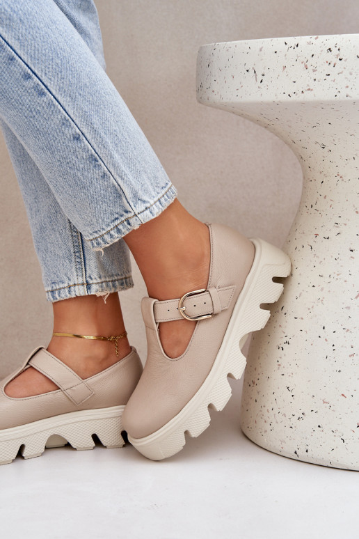 Kožené topánky s prackami Zazoo 20183 béžová Kožené topánky s prackami Zazoo 20183 béžová