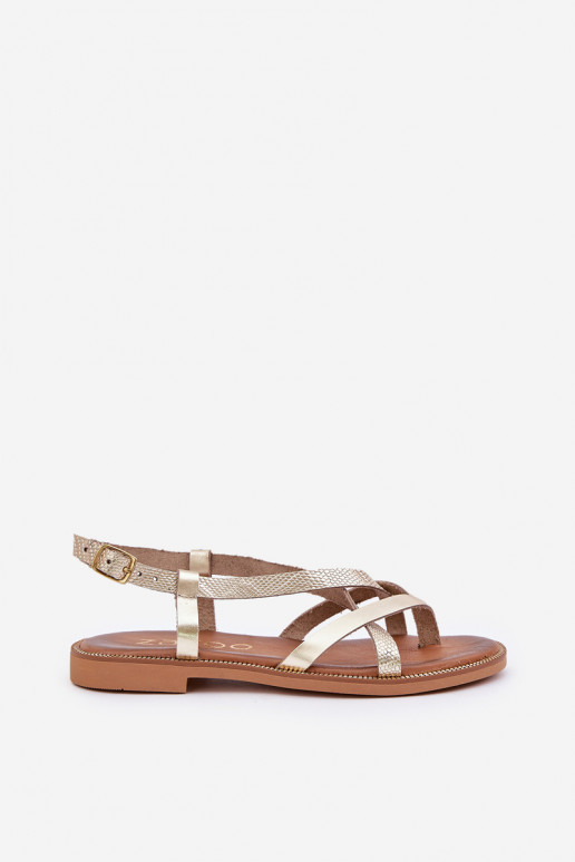 Kožené Ploché sandálePrzeplatającymi Się Paseczkami Zazoo 40429 zlatej farby Kožené Ploché sandálePrzeplatającymi Się Paseczkami Zazoo 40429 zlatej farby