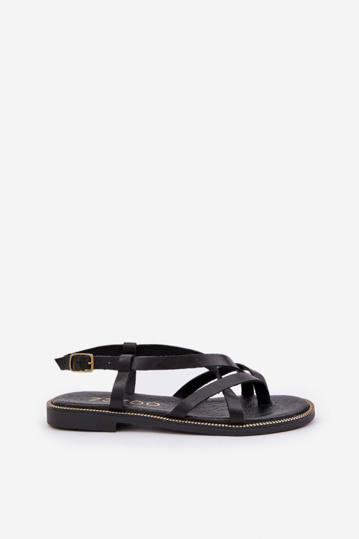 Kožené Ploché sandálePrzeplatającymi Się Paseczkami Zazoo 40429 čierna Kožené Ploché sandálePrzeplatającymi Się Paseczkami Zazoo 40429 čierna