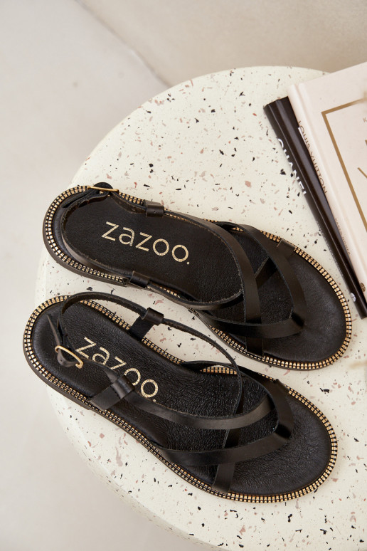 Kožené Ploché sandálePrzeplatającymi Się Paseczkami Zazoo 40429 čierna Kožené Ploché sandálePrzeplatającymi Się Paseczkami Zazoo 40429 čierna