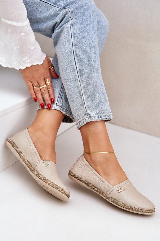 Elegantný štýl Kožené espadrilky Dámske Zazoo 10177 béžová Elegantný štýl Kožené espadrilky Dámske Zazoo 10177 béžová