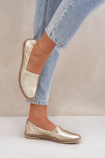 Elegantný štýl Kožené espadrilky Dámske Zazoo 10177 zlatej farby