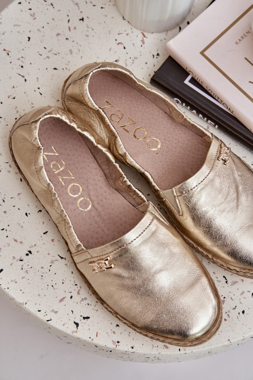 Elegantný štýl Kožené espadrilky Dámske Zazoo 10177 zlatej farby Elegantný štýl Kožené espadrilky Dámske Zazoo 10177 zlatej farby