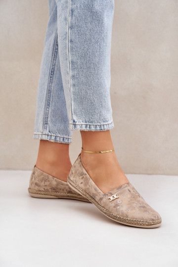 Elegantný štýl Semišové espadrilky s kvetmi Dámske Zazoo 10177 béžová
