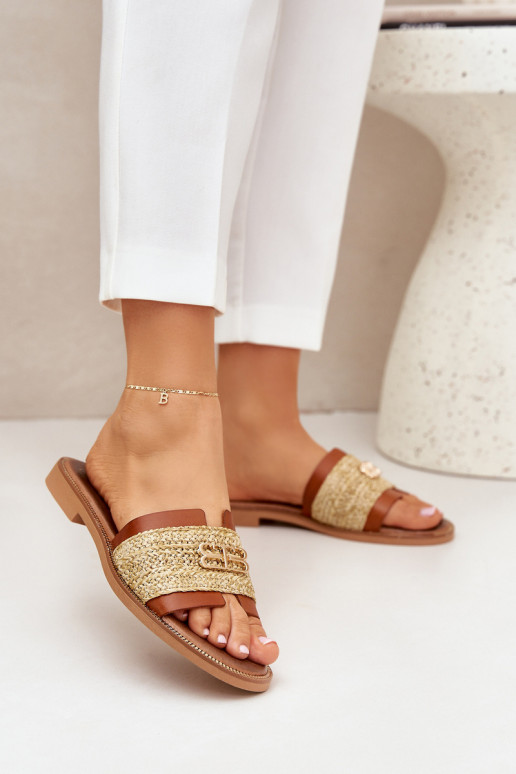 Kožené papuče S Ornatem Detalem I Plecionką Zazoo 40426 Hnedá farba Kožené papuče S Ornatem Detalem I Plecionką Zazoo 40426 Hnedá farba